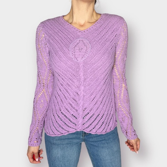 2000s Winter‎ Silks Purple Crochet Top - Picture 3 of 6